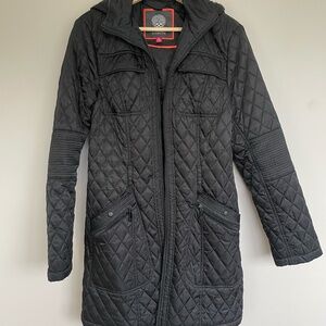 Vince Camuto Black Hooded Convertible Quilted Nylon Coat Jacket Size Large